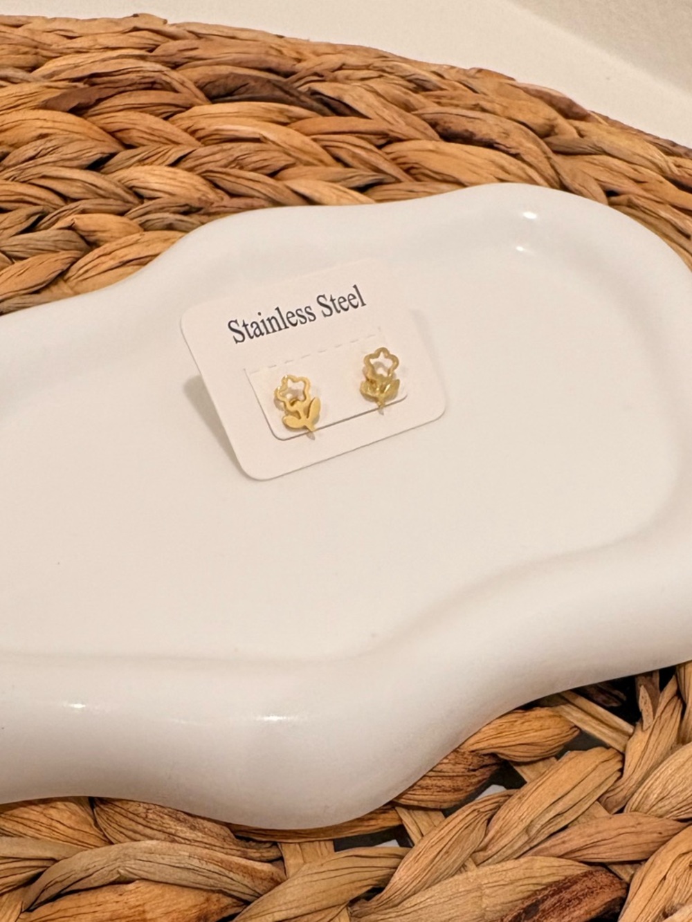Gold Floral Stainless Steel Stud Earrings